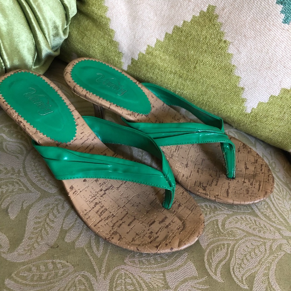 Green and Cork Strappy Heeled Sandals, size: 7